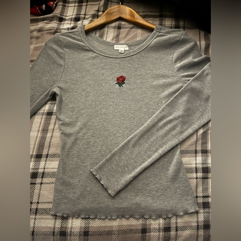 Embroidered Lettuce Trim Fitted Long Sleeve